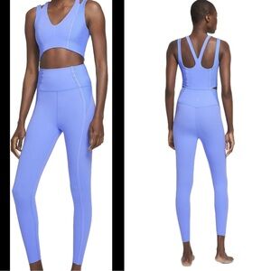 Nike Yoga Luxe Dri Fit Womens Infinalon Jumpsuit Blue Size XS Cut Out